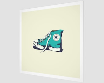 Converse Shoe Art Turquoise | Pop Art Vintage | Fine Art Print | Square
