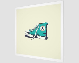 Turquoise Converse Art Print | Pop Art Vintage, Square