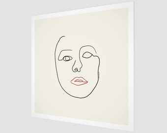 Line Art | Face Portrait Black and White | Square Fine Art Print