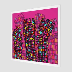 Bunte Abstrakte Kunst | Hot Pink Skyline | Quadratischer Fine Art Print