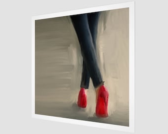 Painting of a woman wearing red shoes | Fine Art Print | Square Wall Decor