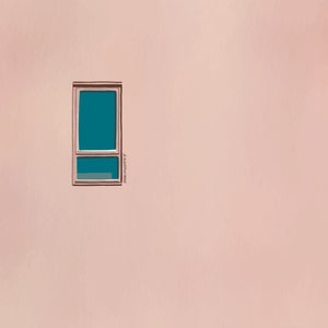 Painting of a Blue Window on a Pink Wall Fine Art Print Landscape Horizontal Pop Art Pastel Art Deco image 3