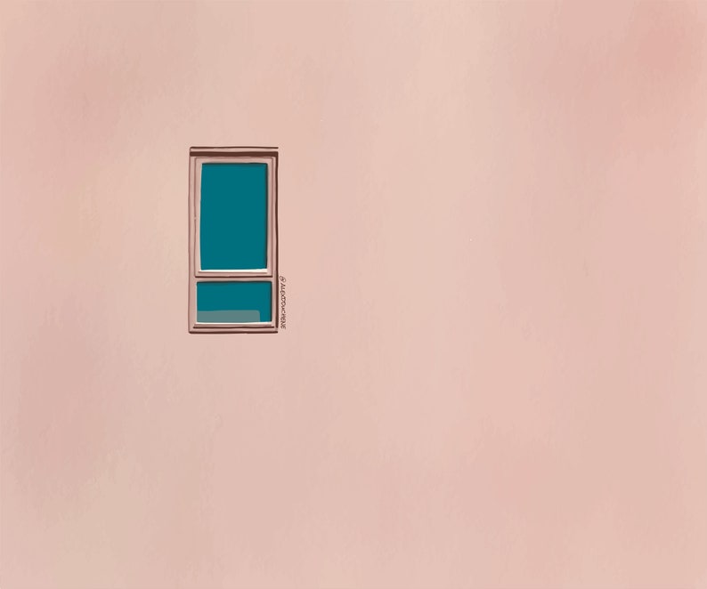 Painting of a Blue Window on a Pink Wall Fine Art Print Landscape Horizontal Pop Art Pastel Art Deco image 3
