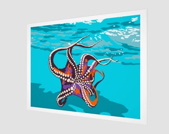 Impresión de arte pop de pulpo / Decoración de pared costera