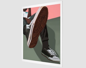 Man wearing Converse | Kicking It | Pop Art Print | Vertical Wall Decor