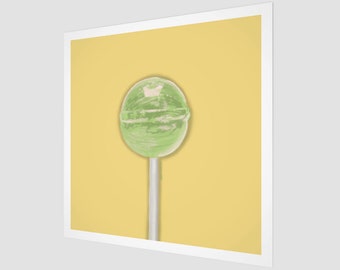 Lollipop Kunst | Gelb und Grün | Pop Art Fine Art Print | Quadratisch