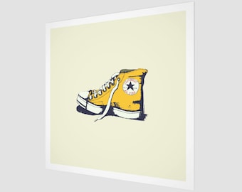 Yellow Converse Shoe Art Print | Pop Art Vintage Square