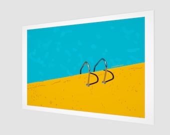 Painting of a Pool | Blue and Yellow Fine Art Print | Landscape Horizontal Wall Decor