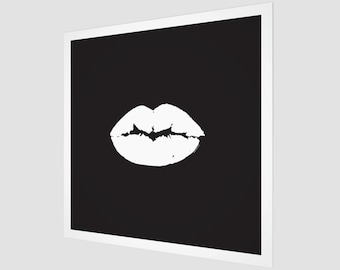 Lips Painting | Black and White | Fine Art Print | Square