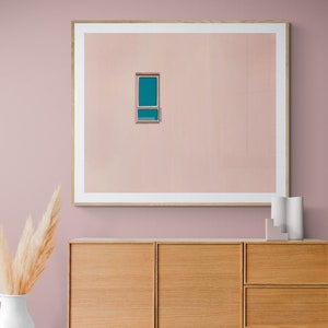 Painting of a Blue Window on a Pink Wall Fine Art Print Landscape Horizontal Pop Art Pastel Art Deco image 2