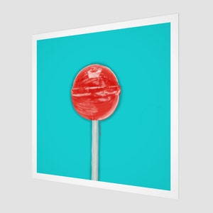 Lollipop Art | Cherry | Red and Turquoise | Pop Art Fine Art Print | Square