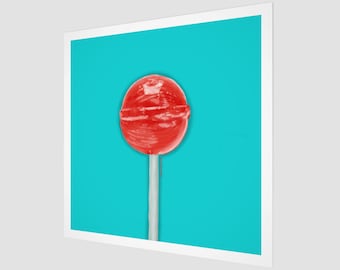 Lollipop Art | Cherry | Red and Turquoise | Pop Art Fine Art Print | Square