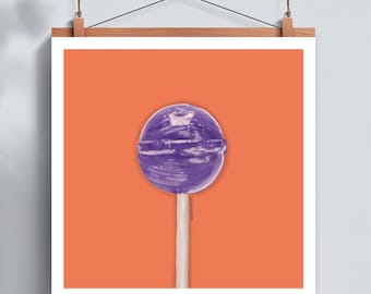 Grape | Lollipop Art | Purple and Orange | Wall Decor | Square | Fine Art Print | The ADD Art Shop