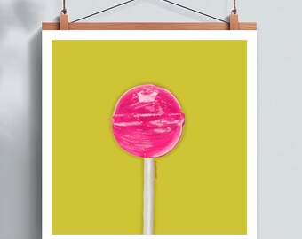 Watermelon | Lollipop Art | Pink and Yellow | Wall Decor | Square | Fine Art Print | The ADD Art Shop