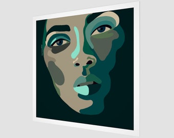 Portrait of a Woman | Fine Art Print | Green Pop Art Square Wall Decor