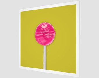 Lollipop Kunst | Gelb und Rosa | Pop Art Fine Art Print | Quadratisch