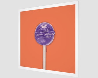 Lollipop Kunst | Orange und Lila | Pop Art Fine Art Print | Quadratisch