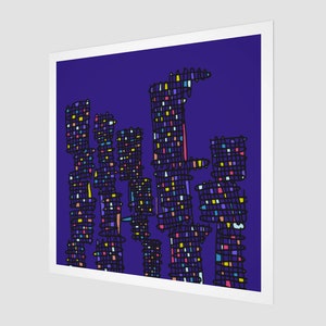 Colorful Abstract Art | Blue Skyline | Square Fine Art Print