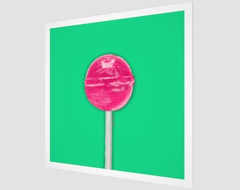 Lollipop Kunst | Wassermelone | Rosa und Grün | Pop Art Fine Art Print | Quadratisch