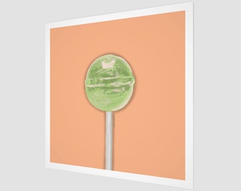 Lollipop Kunst | Orange und Grün | Pop Art Fine Art Print | Quadratisch