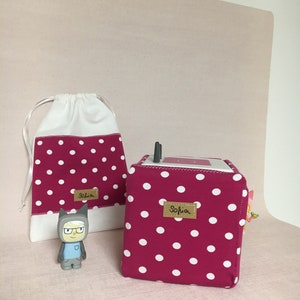 NEW - TonieBox cover and Tonie bag/bag with name, fabric: pink with white dots, dotted