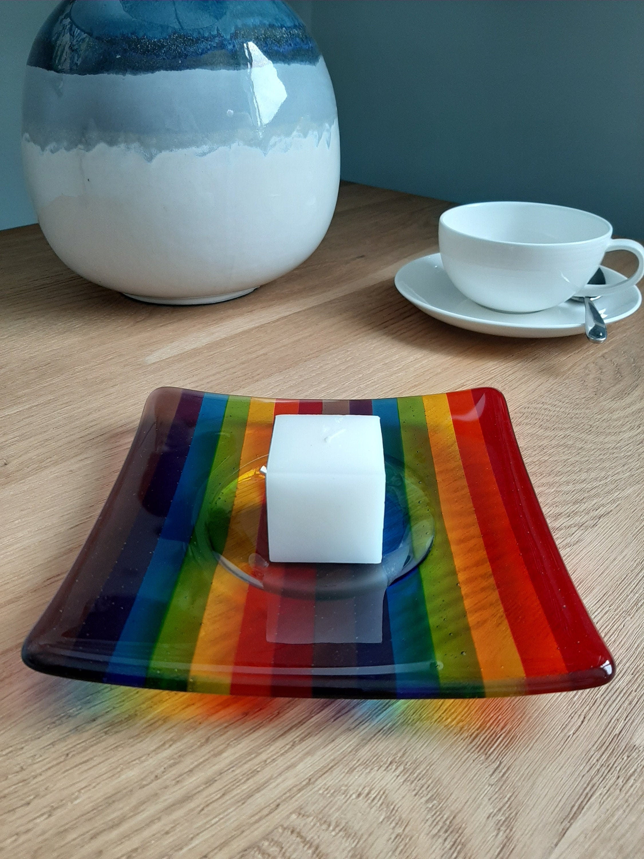 Rainbow Plate Candle Holder Etsy