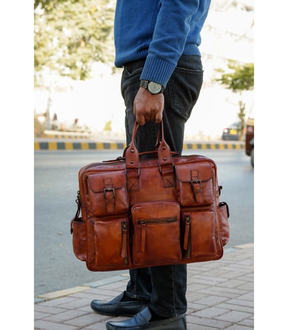 Genuine Leather Pilot Messenger Bag Flight Office Travel Bag Etsy