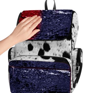 Cowhide Hair Leather Backpack Brown and White Pony Fur RucksackKnapsack Travel Shoulder Bag