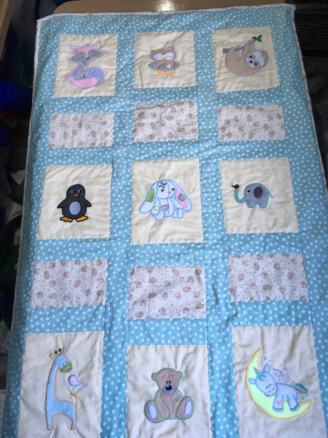 Cot Quilt. Unique Patchwork Cot Quilt. Cotton Fabric and Cotton Wadding