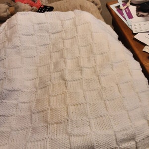 Hand Knitted Baby Blanket | Best-Selling White Baby Blanket | Basketweave Blanket | Off White Interior Blanket |  Unique Baby Blanket Gift