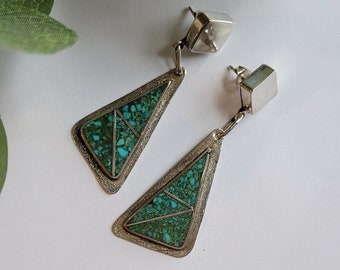 Vintage Sterling Silver Turquoise Dangle Earrings