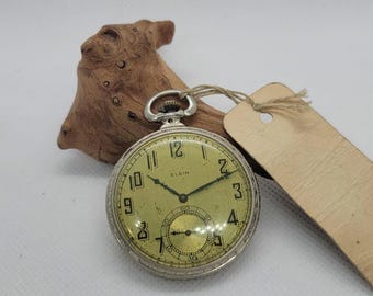Vintage 1920s Elgin 12s Open-Face Stem-Set Pocket Watch