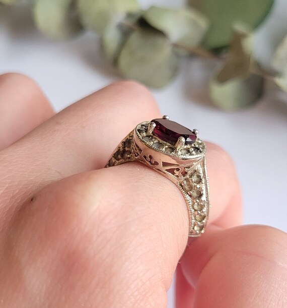 Vintage Sterling Silver Garnet Ring - image 2