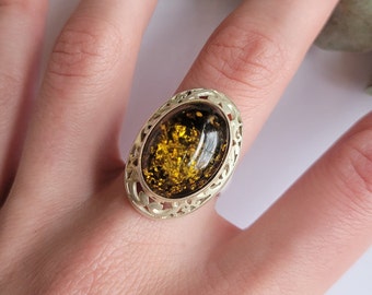 Vintage Sterling Silver Resin Statement Ring