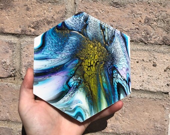 Acrylic bloom painting coated in resin