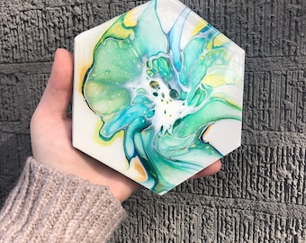 Acrylic bloom painting coated in resin