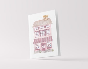 Carte d’aquarelle Pink Pastel House
