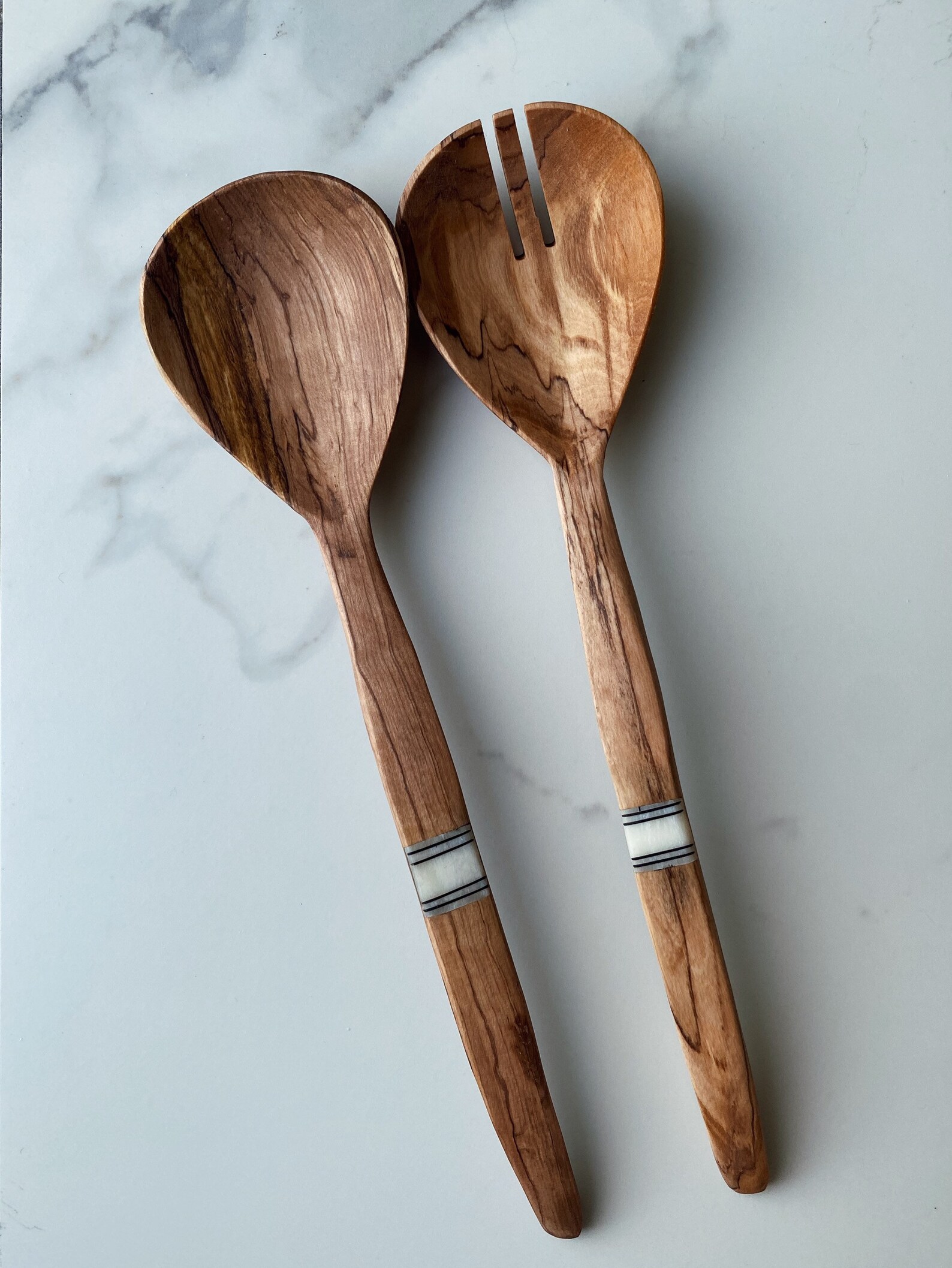 Slim Wild Olive Wood Salad Servers Etsy