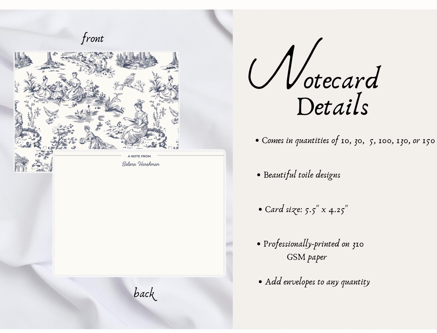 Personalized Toile Note Cards, Custom Stationary Cards, Personalized Wedding Gift, Personalized Greeting Cards, Custom Thank You Cards