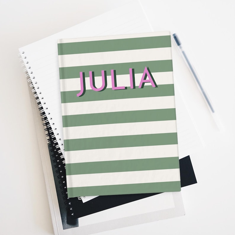 Custom Name Notebook, Personalized Journal, Monogram Notebook, Striped ...