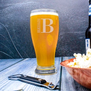 Personalized Monogram Pub Glass, Custom Beer Glass, Great Personalized Dad Gift,  Custom Barware Glass for Him