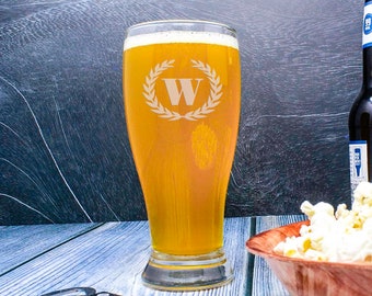 Custom Engraved Pint Glass , Personalized Beer Lover's Gift , Groomsman, Barware Gift , Unique Etched Beer Glassware