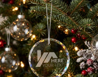 Custom Logo Engraved Glass Ornament | 3in Faceted Keepsake (Gift Box)