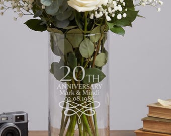 Personalized Anniversary Vase, Any Year, 12 in Etched Glass with Their Names and Wedding Date, 20th 25th 50th Gift