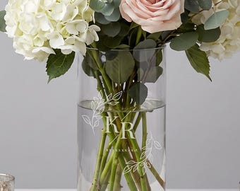 Personalized Etched Glass Vase, 12 in Floral Vase,  Wedding Anniversary Gift