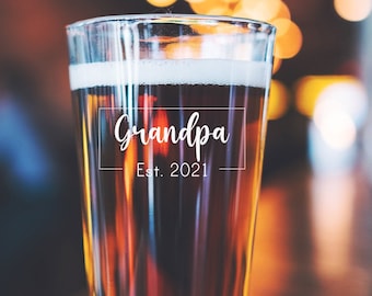 Grandpa Est Personalized Engraved Pint Glass - Pregnancy Announcement - Grandpa Gift - 2023