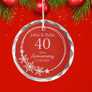 Engraved Christmas Crystal Ornament, 40th Anniversary, Christmas Couples Anniversary Gifts, Wedding Ornament Gift For Her