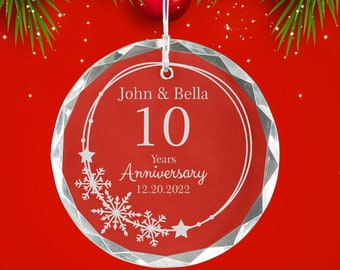 Engraved Christmas Glass Ornament, 10th Anniversary, Christmas Couples Anniversary Gifts, Wedding Ornament Gift For Her