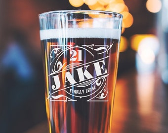 21st Birthday Engraved Beer Glass - Finally 21 - Personalized 21st Gift - Gift for Boy Friend