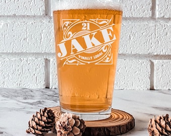21st Birthday Engraved Beer Glass - Finally 21 - Personalized 21st Gift - Gift for Boy Friend